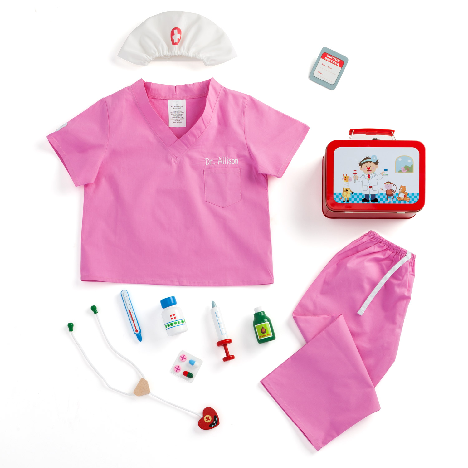 unknown Girl's Personalized Scrubs and Doctor's Kit